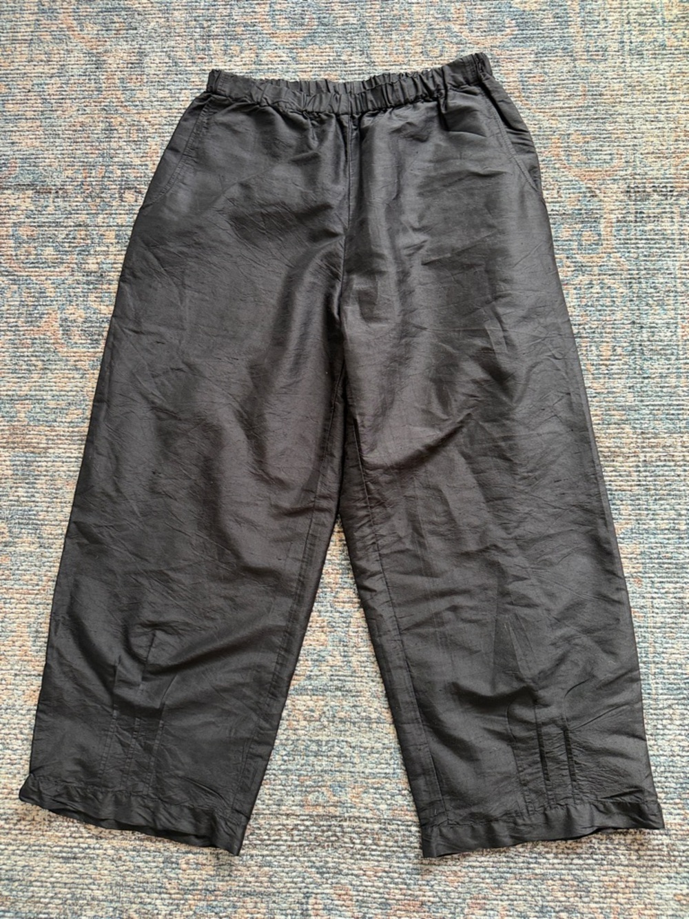 FLAX 100% Silk Black Wide Leg Pants Small